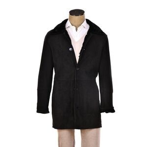Hettabretz Black Suede Textured Shearling Overcoat